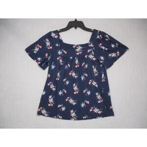 Lucky Brand Navy Boho Floral Trendy Casual Square Neck Top Womens Size SP
